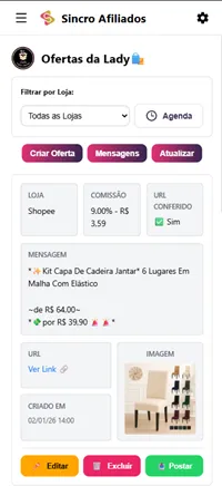 Tela de ofertas organizadas no Sincro