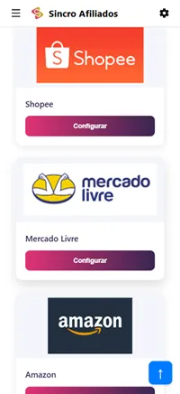 Programas de afiliados configurados no Sincro