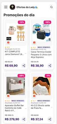 Vitrine completa com ofertas automatizadas