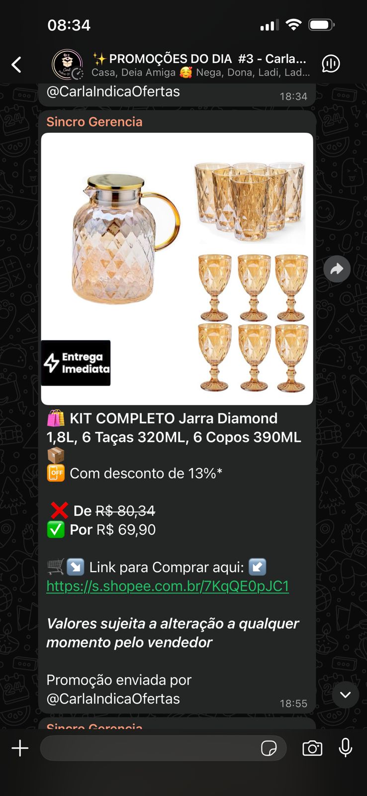 Oferta postada automaticamente no grupo 5